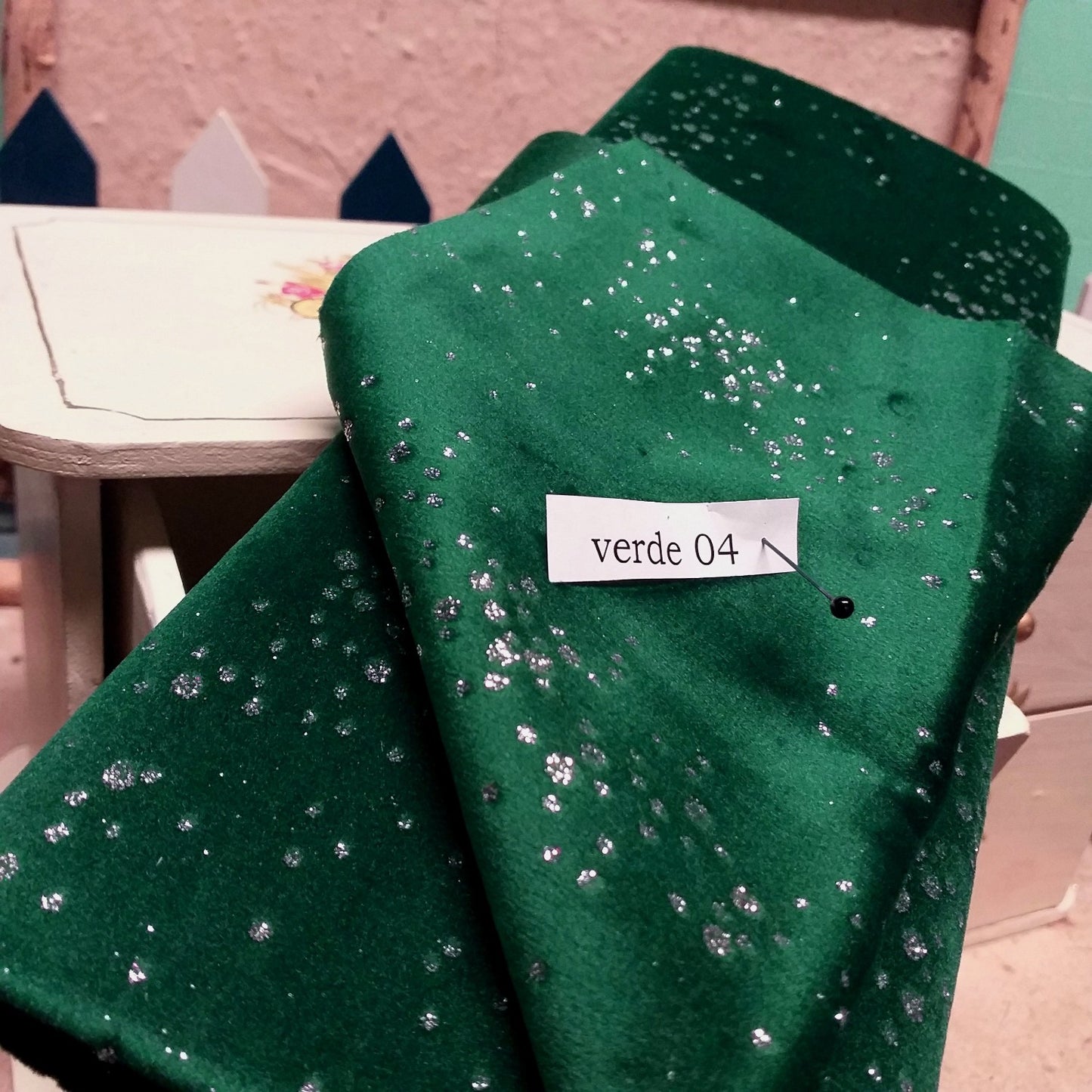 verde 04 Stafil velluto decorativo vetrinistica hobbistica fai da te bambole di stoffa con brillantini glitter ad uso creare decorazioni albero Natale