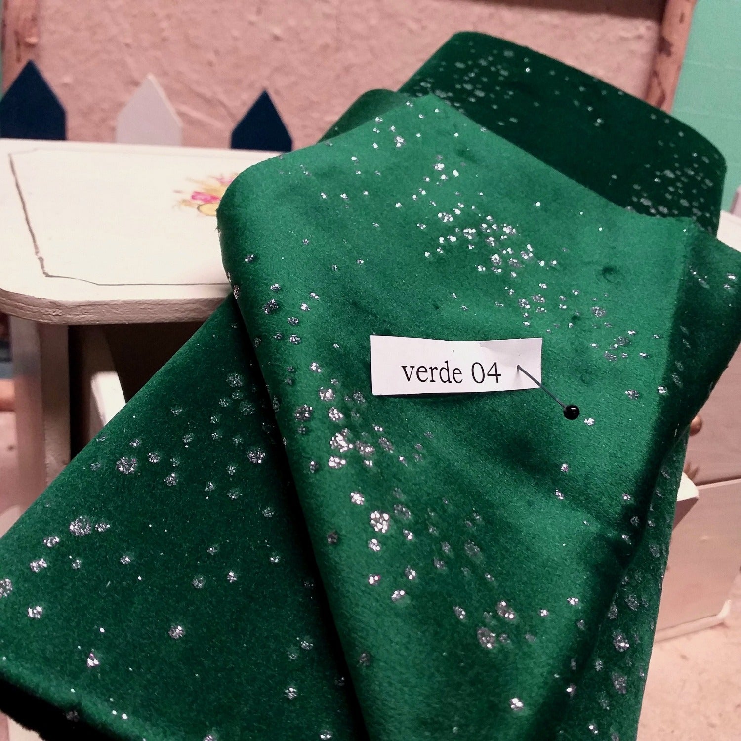 verde 04 Stafil velluto decorativo vetrinistica hobbistica fai da te bambole di stoffa con brillantini glitter ad uso creare decorazioni albero Natale
