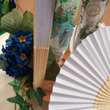 fiori tovaglioli e ventaglio carta stecche bambù bianchi pieghevoli uso allestimento matrimonio da decorare o dipingere fai da te