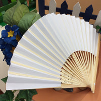 ventaglio carta stecche bambù bianchi pieghevoli uso allestimento matrimonio da decorare o dipingere fai da te