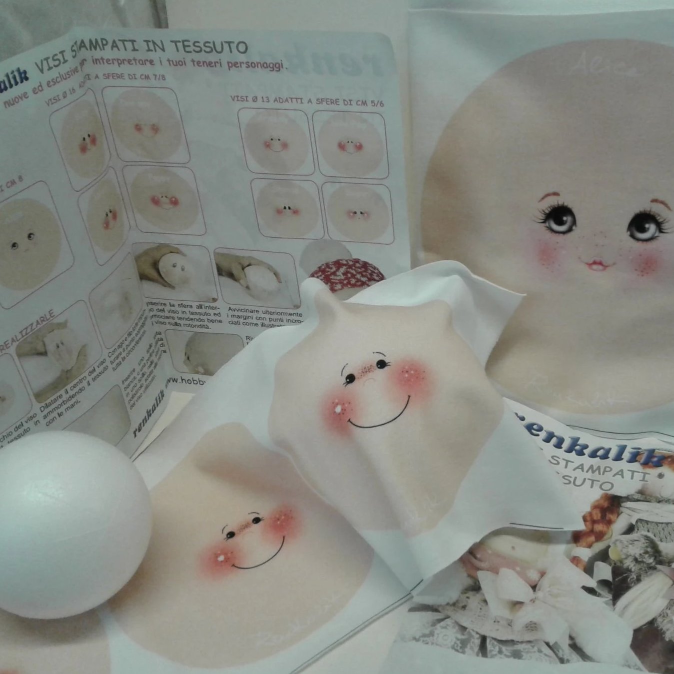 come creare cucito creativo visi stampati tessuto Renkalik di maglina elastica toile bambole pigottine